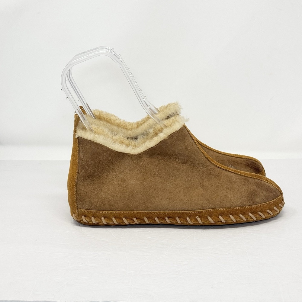 LL Bean Wicked Good Shearling Bootie Slippers Brown Suede Womens 9 M 105120